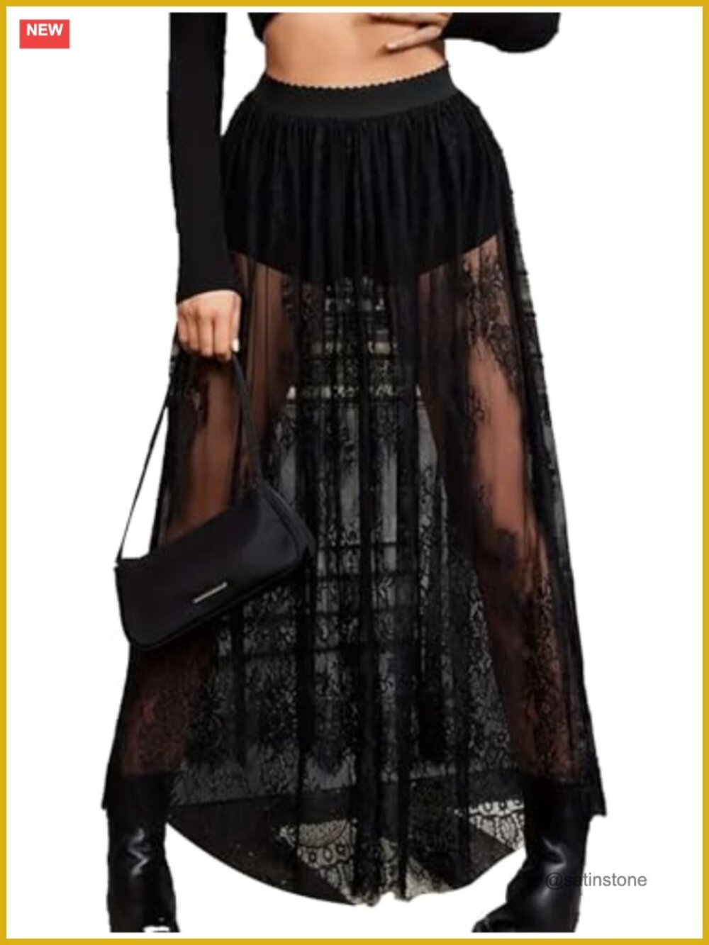 Sheer Lace Maxi Skirt High Waist Mesh A-Line Flowy Long Skirt